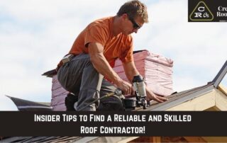 Roofer installing shingles on a residential roof with a clear sky background.