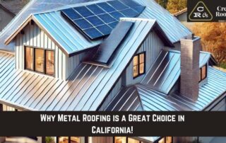 Roofers installing solar panels on a metal roof with multiple slopes.