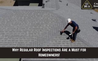 Roofer inspecting a residential roof for damage or maintenance needs.
